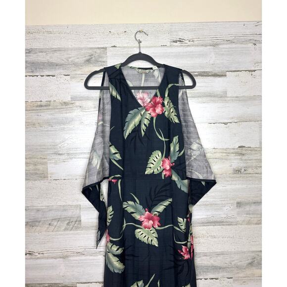 Tommy Bahama Vintage Women’s 10 Gray Floral Silk Sleeveless Hawaiian Maxi Dress - Picture 4 of 5